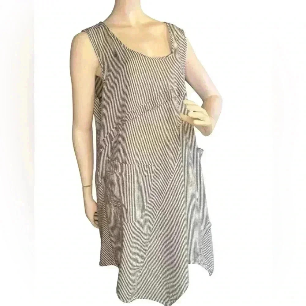 For Cynthia Linen Lagenlook Mixed Media Beachy Dress Size 2X. P-49